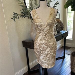 As U Wish Gold and Cream Midi Dress